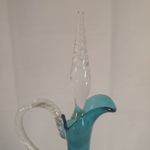 Vintage MCM Italy Empoli Turquoise Blue 14” Ewer Decanter Chipped Stopper RARE - Picture 4 of 16